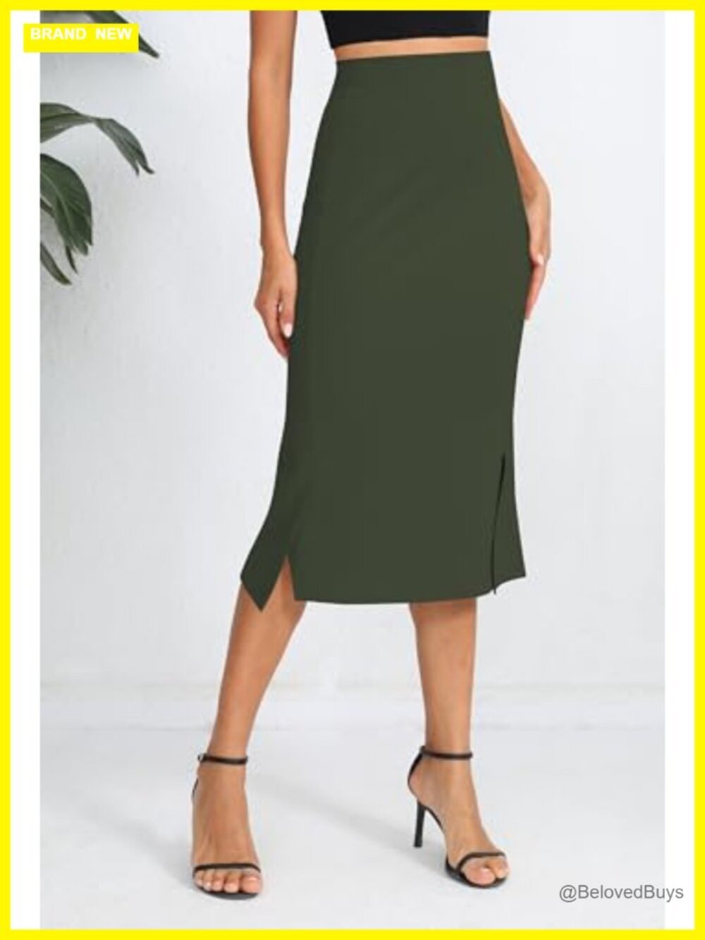Stretch Fishtail Pencil Skirt High Waist Midi with Slit Office Bodycon - Picture 3 of 5